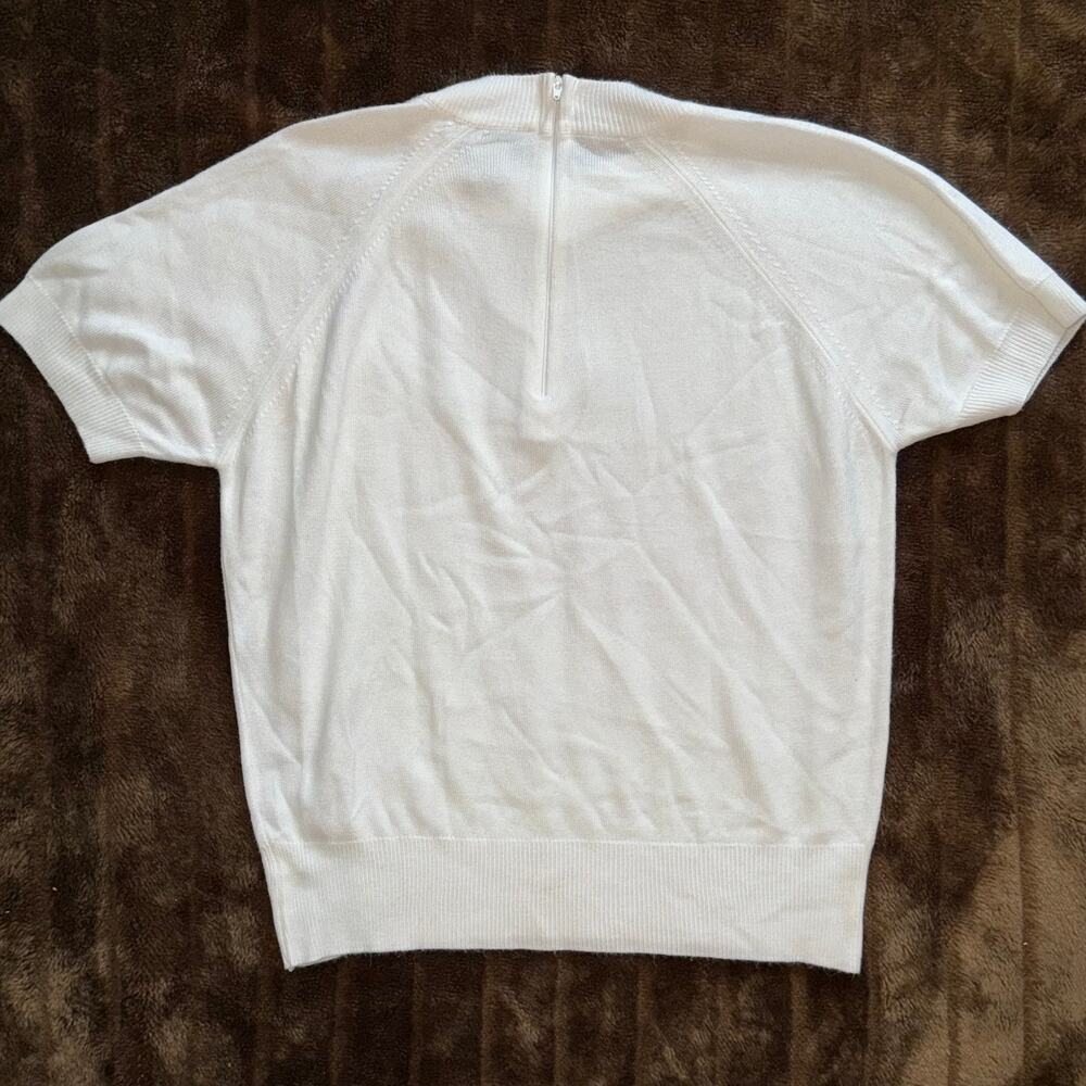 Hampshire Studio Sweater Women M White Excellent Mock Neck Zip Back Short Sleeve - Picture 3 of 4